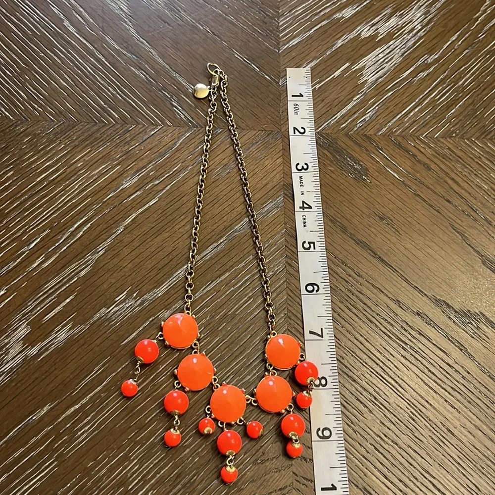J.Crew bright orange beads with gold tone  statement necklace 9.5”